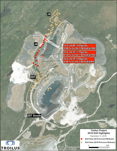 Figure 1: Property plan map showing location of significant drill results