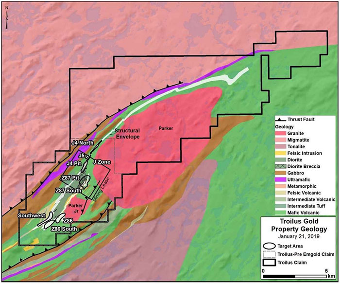 Troilus Property Geology, Claim Contour and Mineral Zones